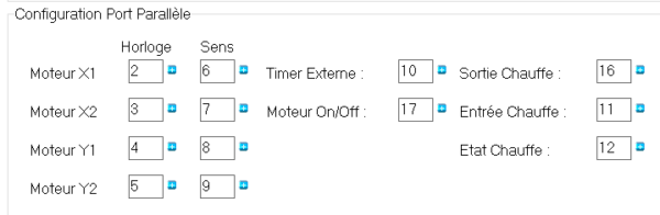 Options de communication de Jedicut - Configuration pin port parallèle