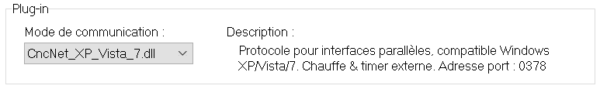 Options de communication de Jedicut - Choix du plugin