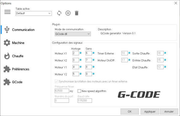 Plugin GCode sélectionné