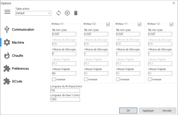 Réglage machine avec GCode